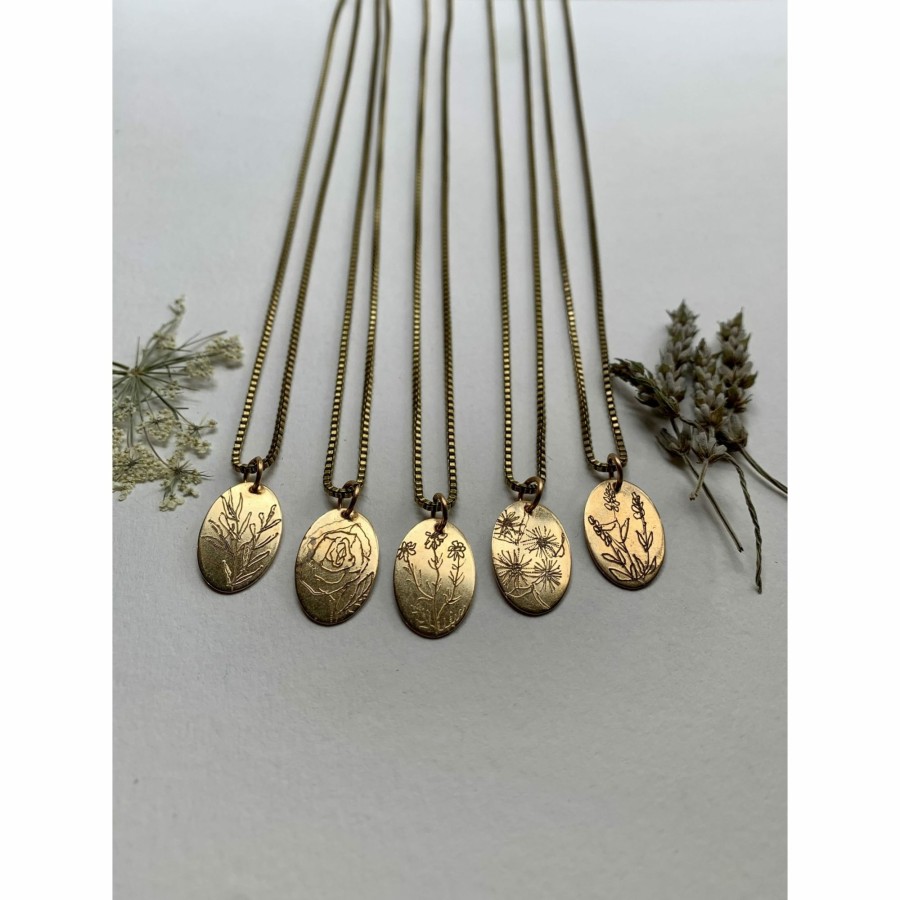 Accessories * | Etched Brass Floral Necklace Promotion