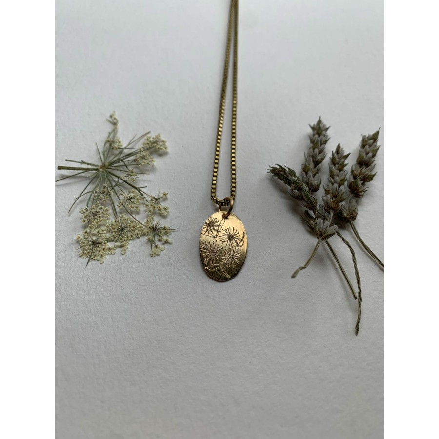 Accessories * | Etched Brass Floral Necklace Promotion