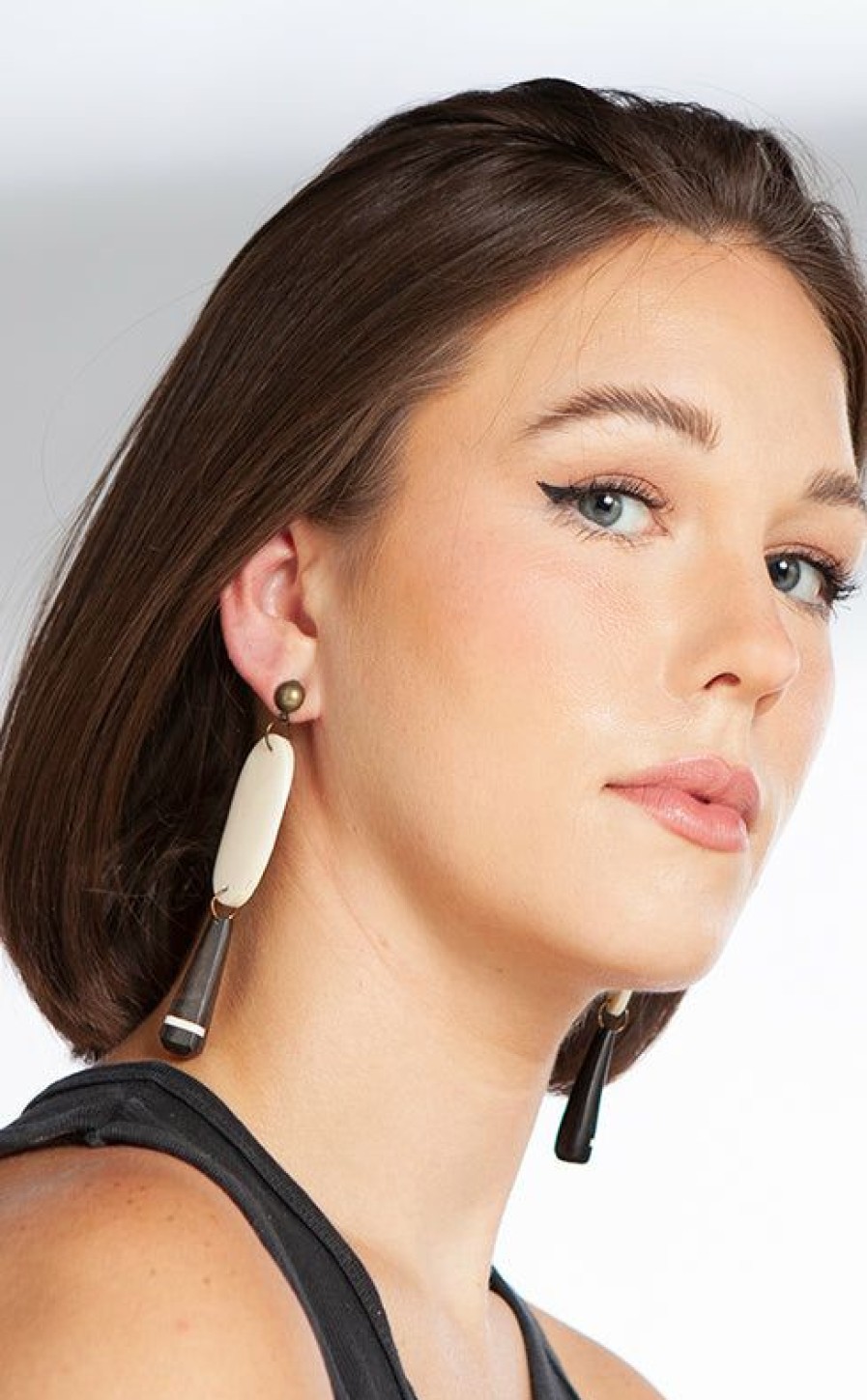 Accessories * | Hand-Carved Bone Ellipse And Pendant Earring Lower Price