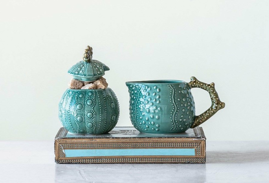 Accessories * | Embossed Stoneware Sugar Pot & Creamer Quality Guarantee