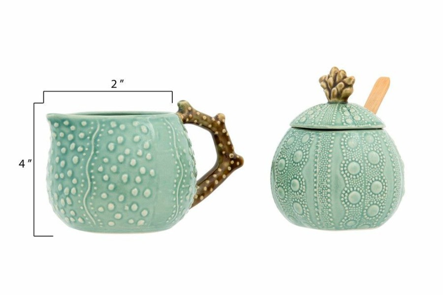 Accessories * | Embossed Stoneware Sugar Pot & Creamer Quality Guarantee