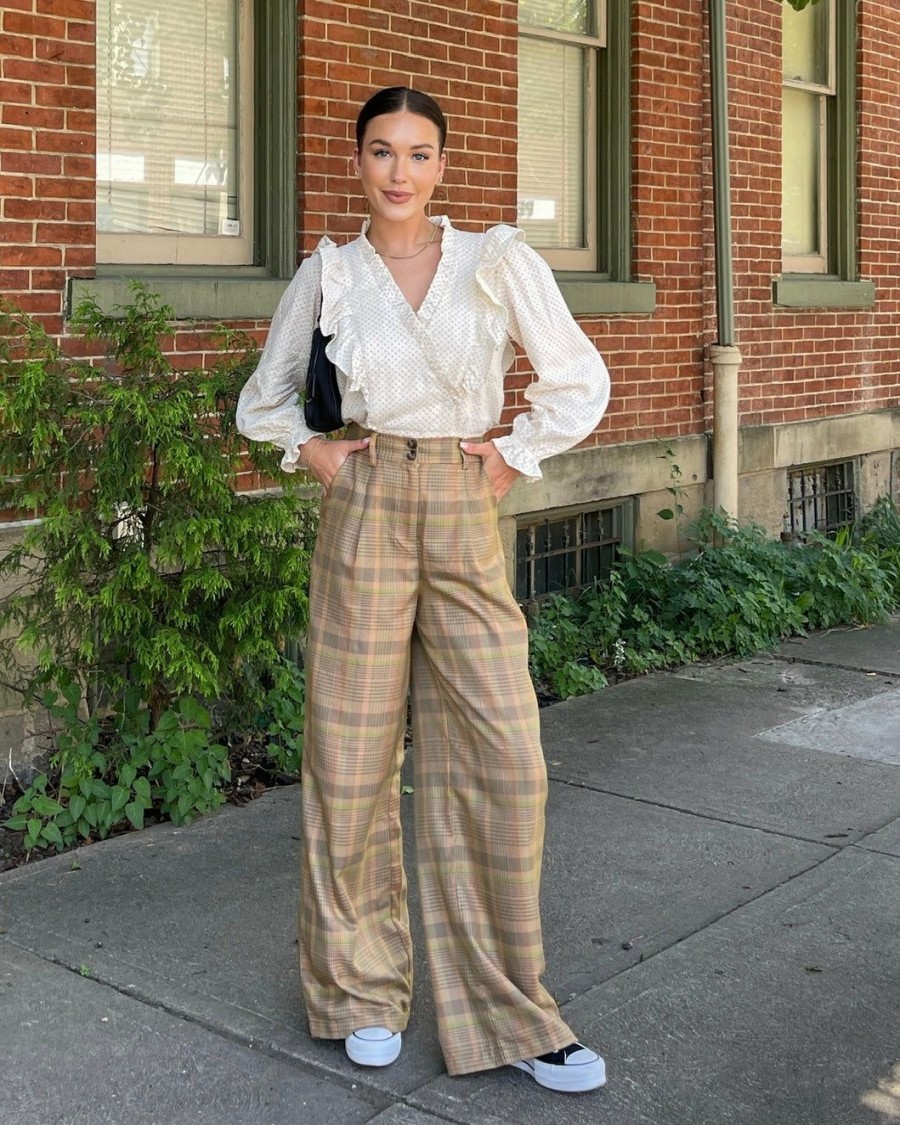 Clothing * | Philo Wide Leg Plaid Pants Top Sell