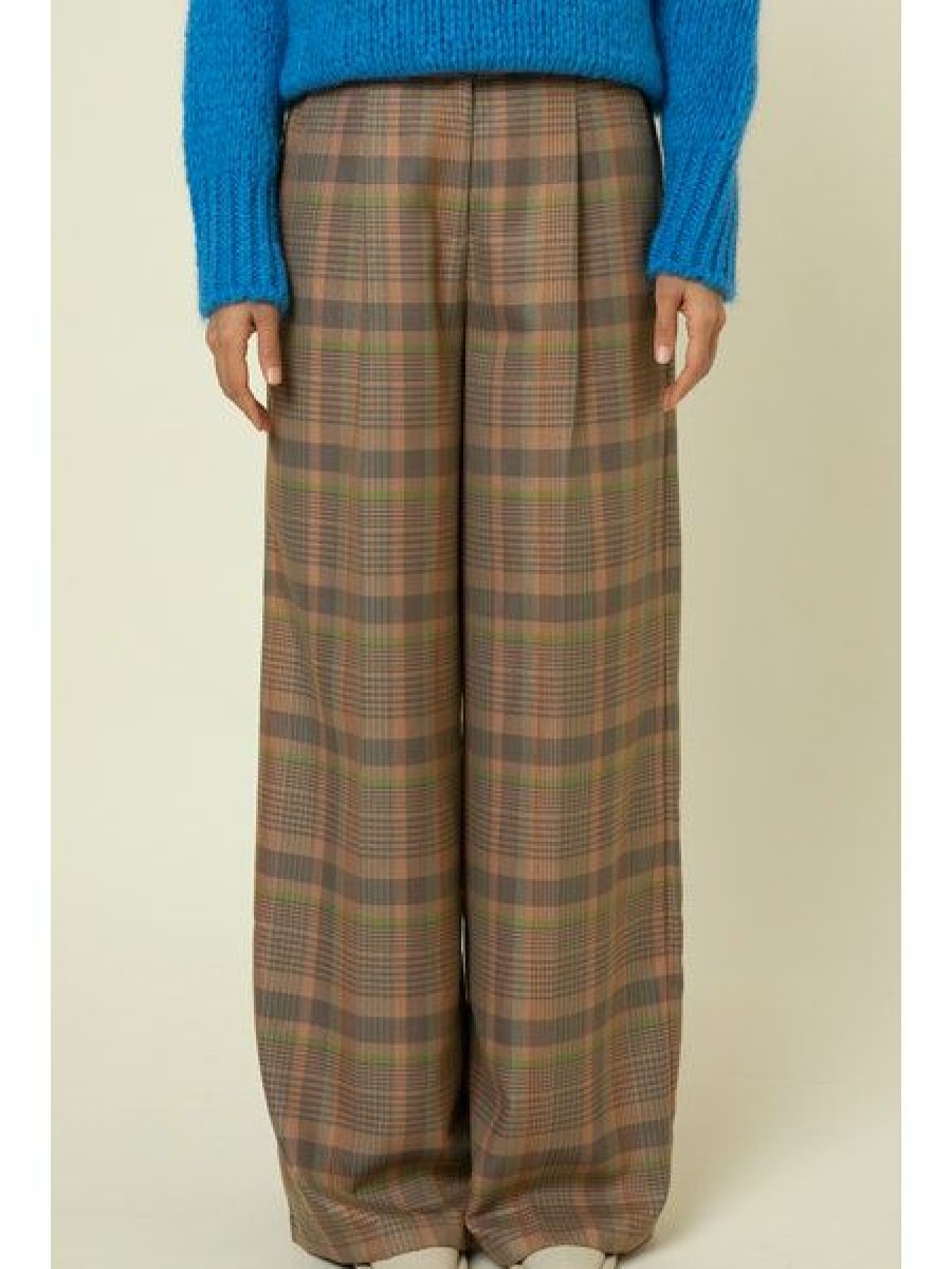 Clothing * | Philo Wide Leg Plaid Pants Top Sell