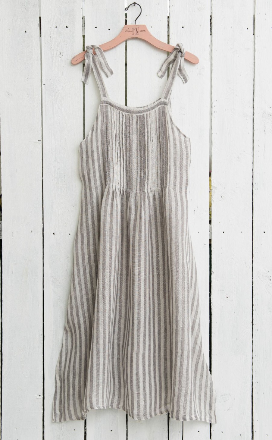 Clothing * | Linen Stripe Midi Dress Best Quality