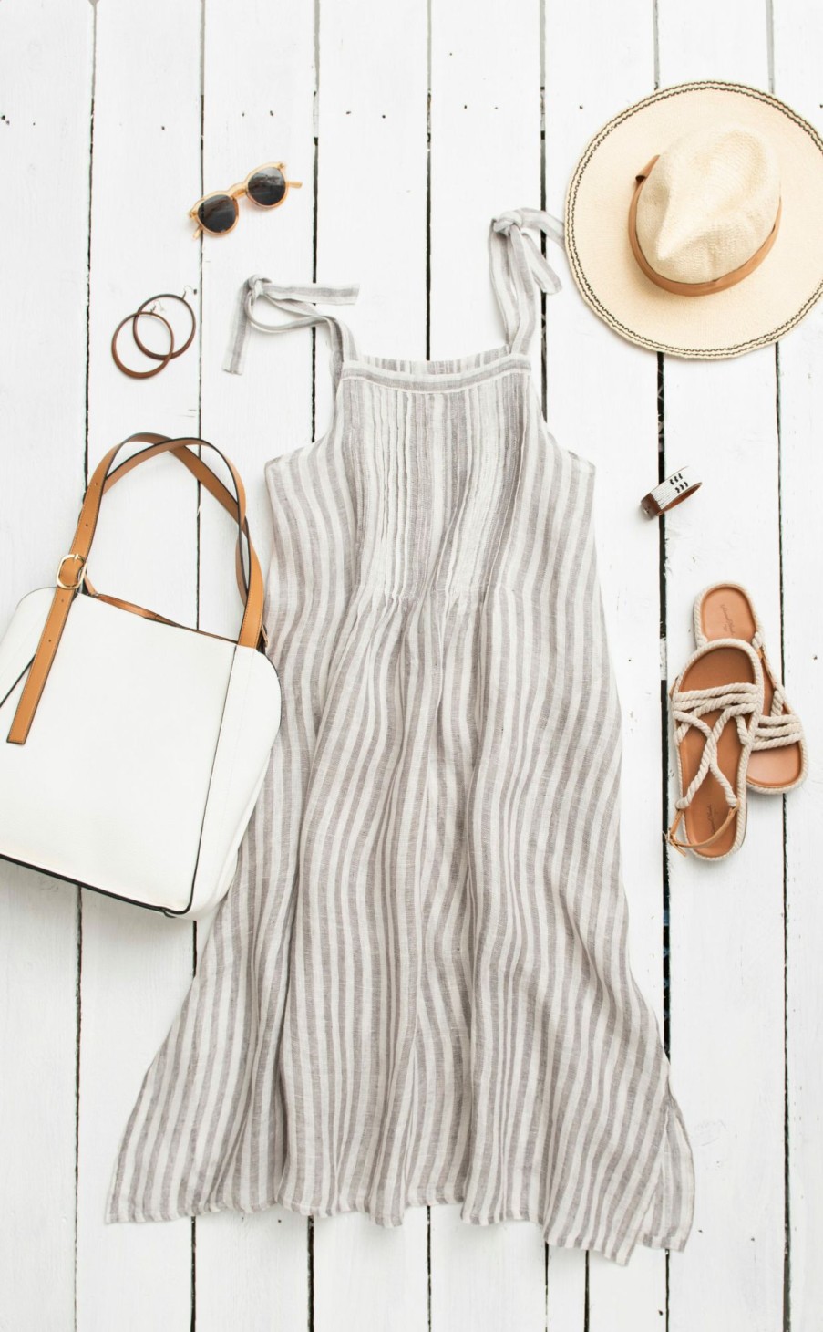 Clothing * | Linen Stripe Midi Dress Best Quality