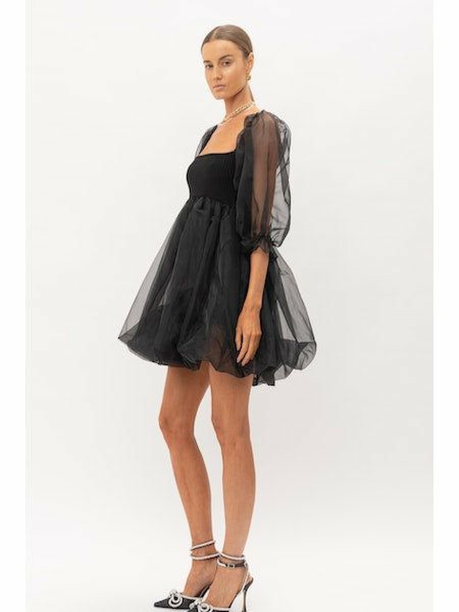 Clothing * | Mixed Media Knit & Organza Mini Dress Official