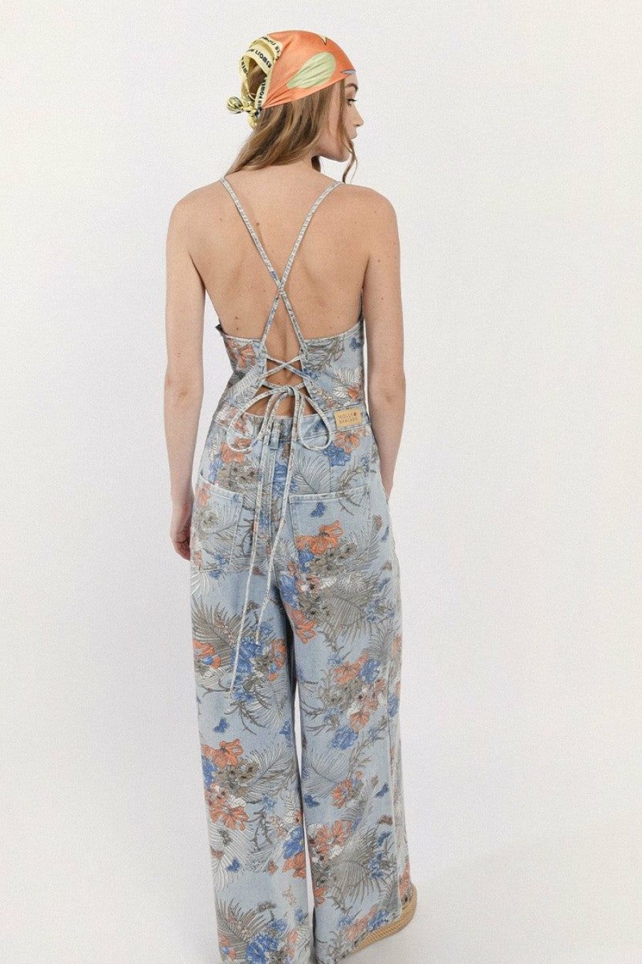 Clothing * | Floral Print Denim Jumpsuit Best-Selling