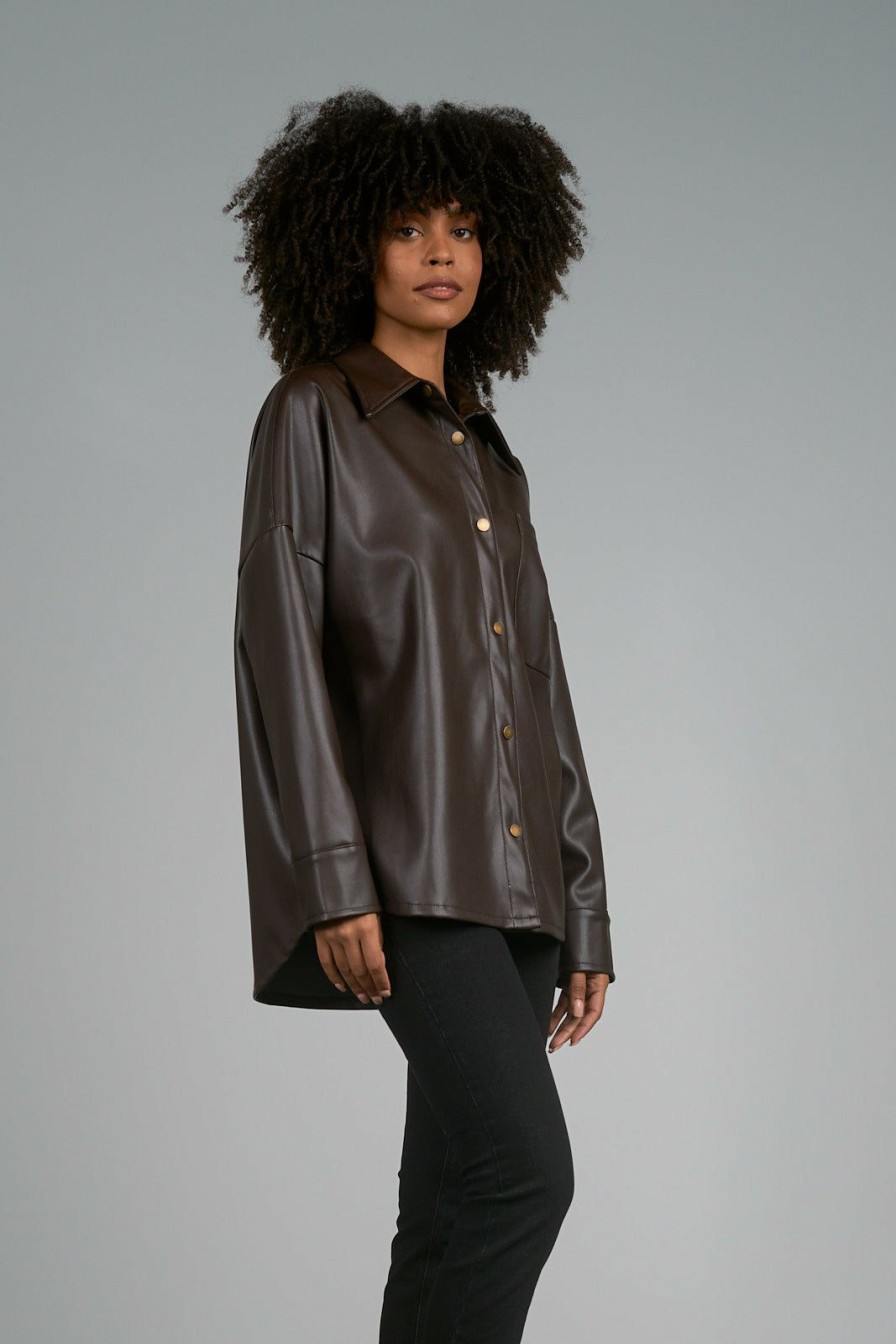 Clothing * | Faux Leather Shirt Jacket By Elan Sale Online