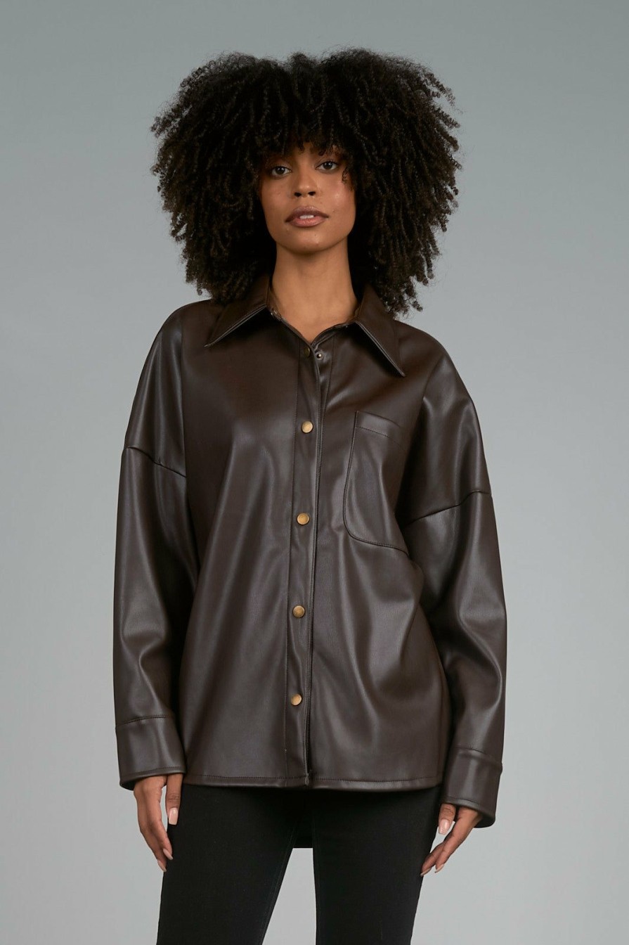 Clothing * | Faux Leather Shirt Jacket By Elan Sale Online