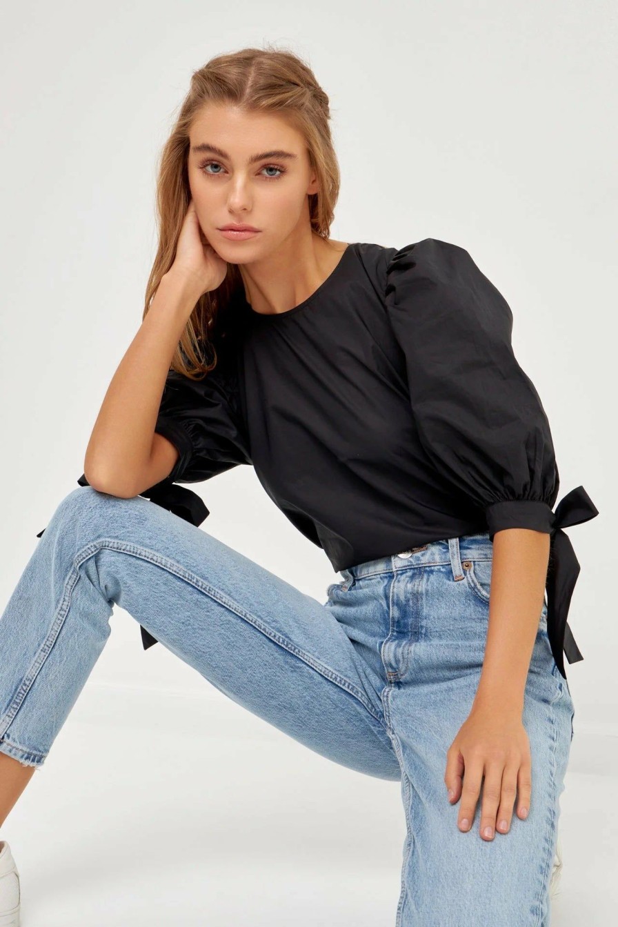 Clothing * | Bow Banded Puff Sleeve Top Sells Cheap