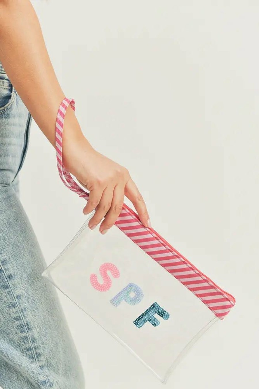 Accessories * | Spf Sequin Letter Clear Pouch Best-Selling