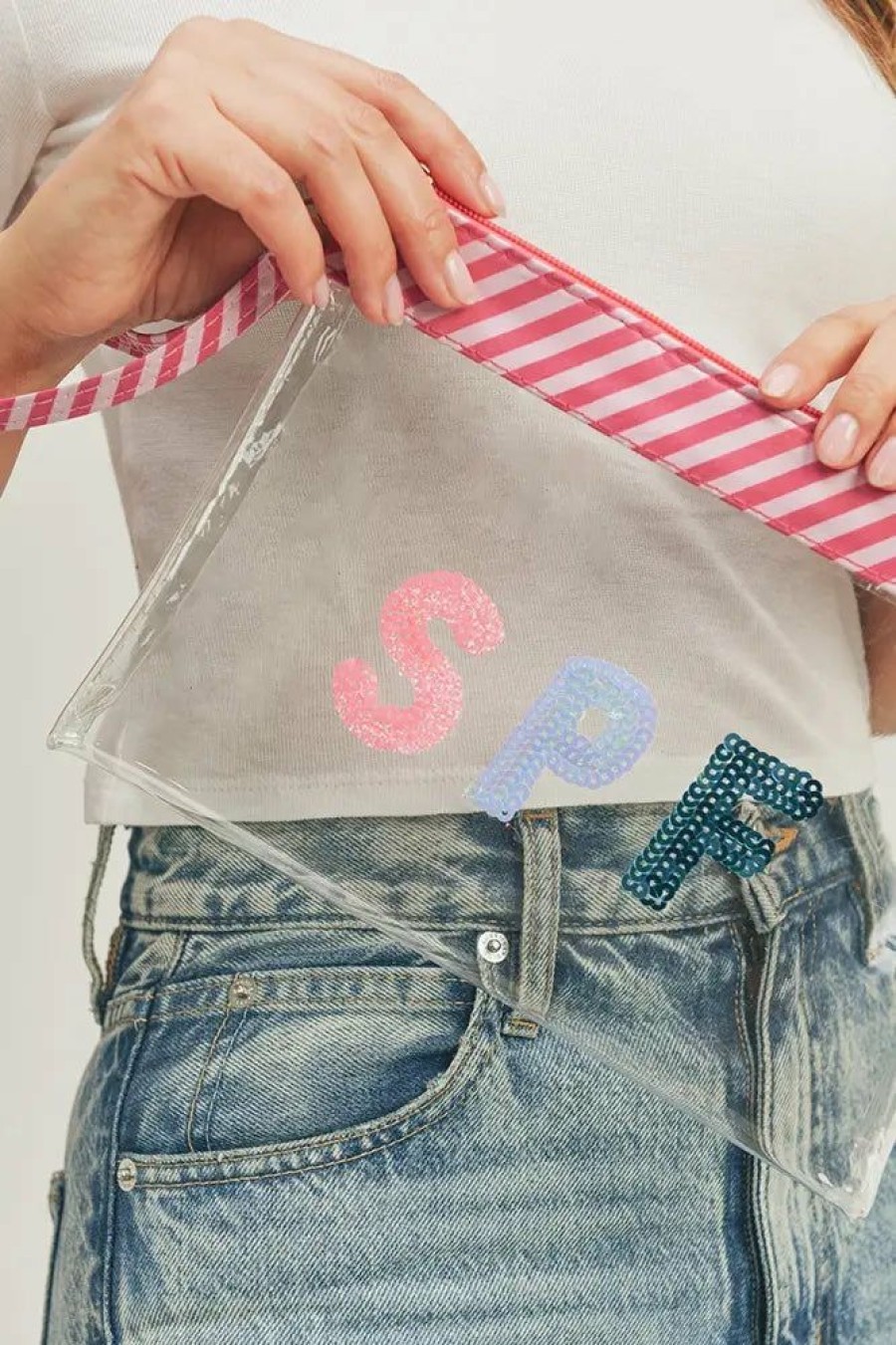 Accessories * | Spf Sequin Letter Clear Pouch Best-Selling