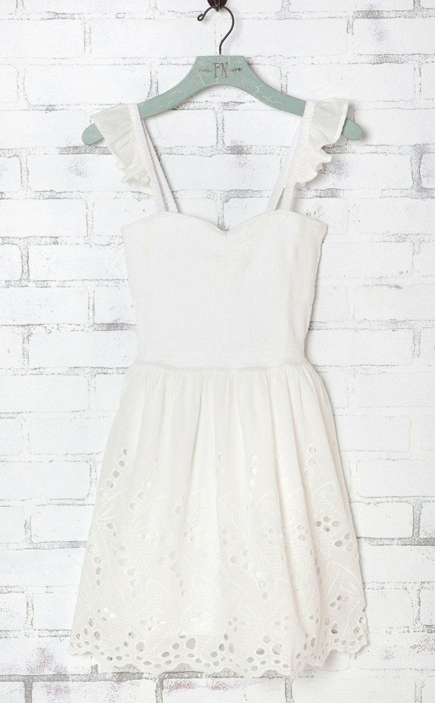 Clothing * | White Cotton Eyelet Mini Dress Hot Sell