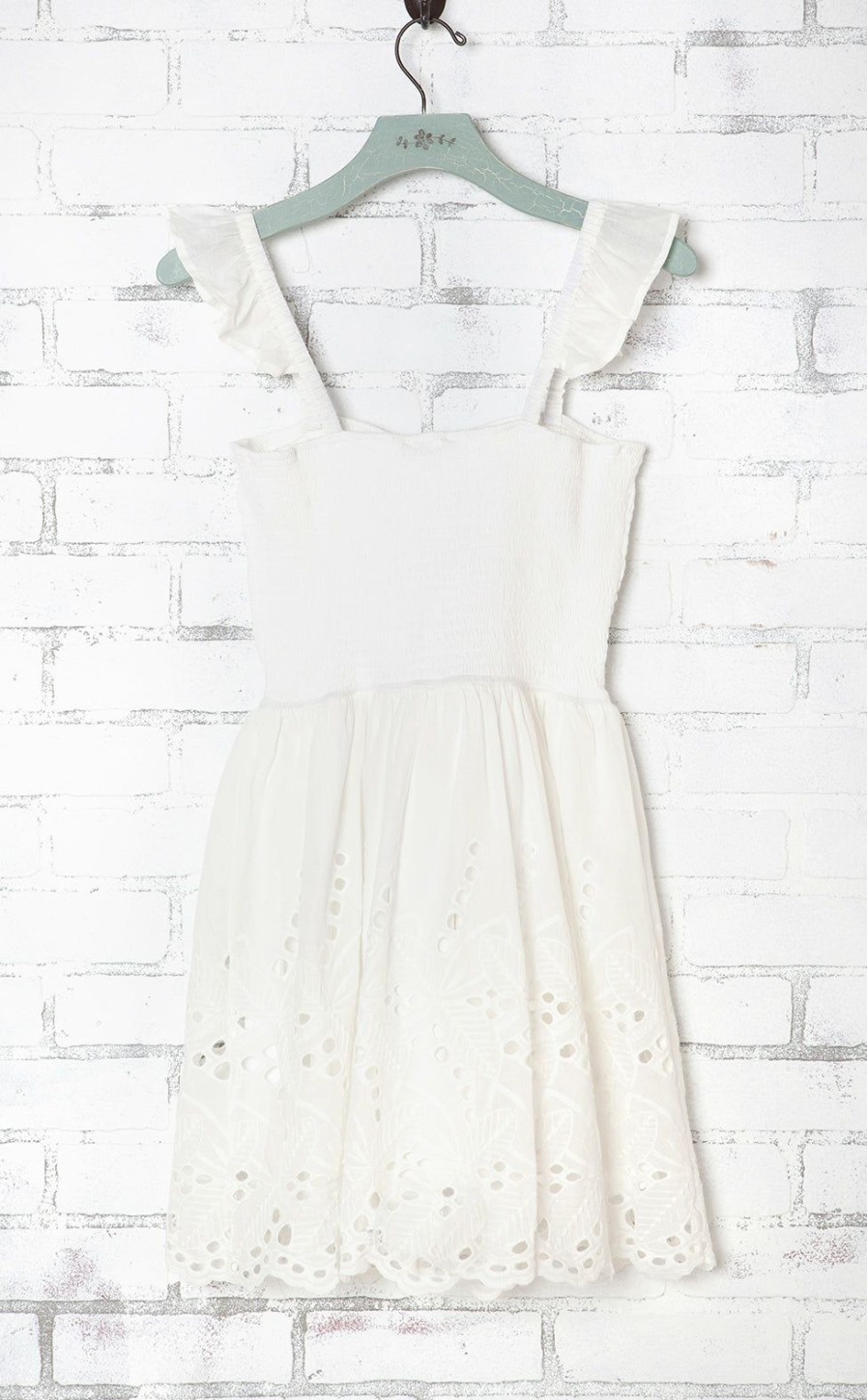 Clothing * | White Cotton Eyelet Mini Dress Hot Sell