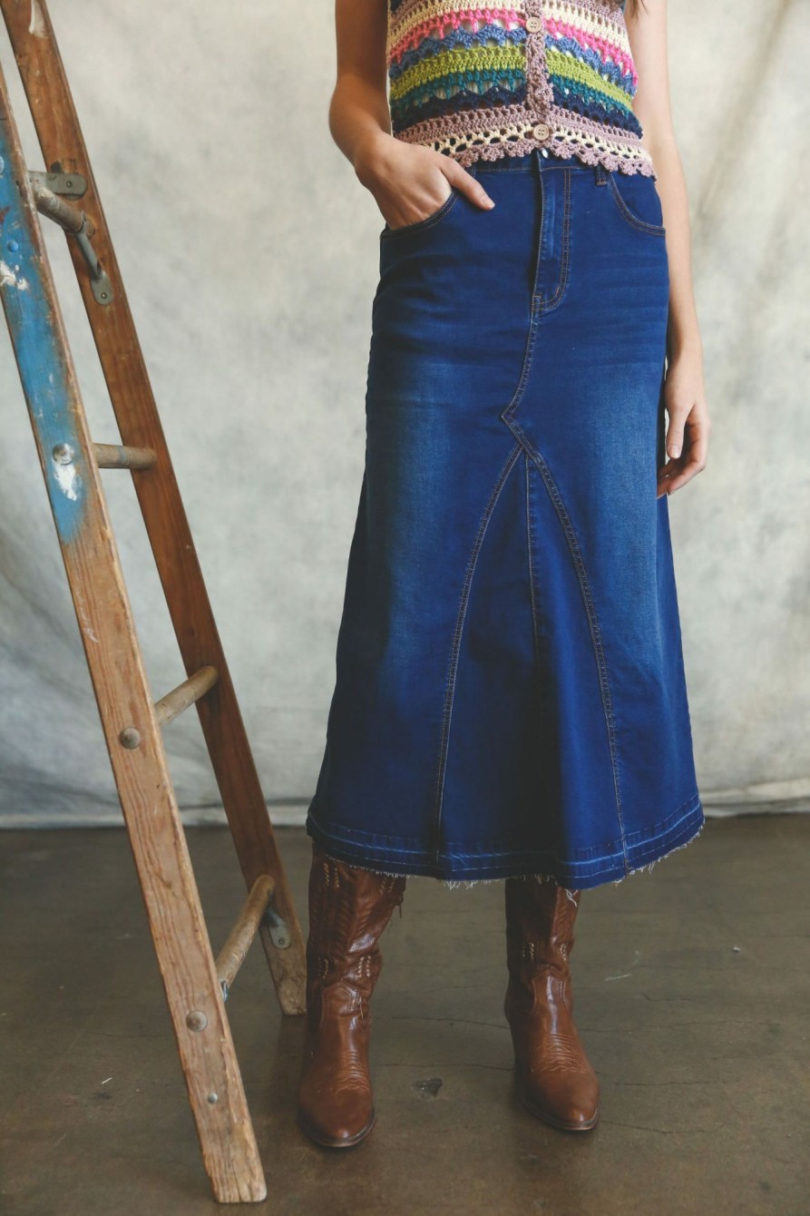 Clothing * | Midi A-Line Denim Skirt Special Offers