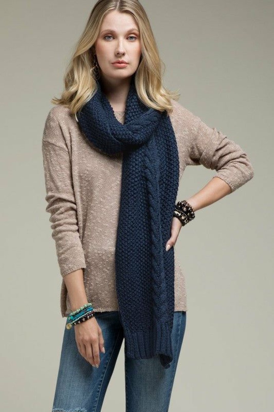 Clothing * | Chunky Cable Knit Oblong Scarf Best Price