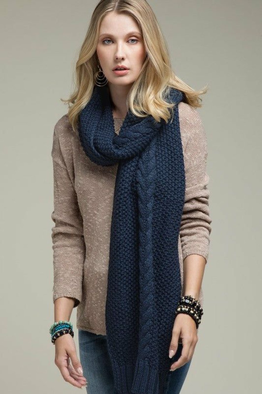 Clothing * | Chunky Cable Knit Oblong Scarf Best Price