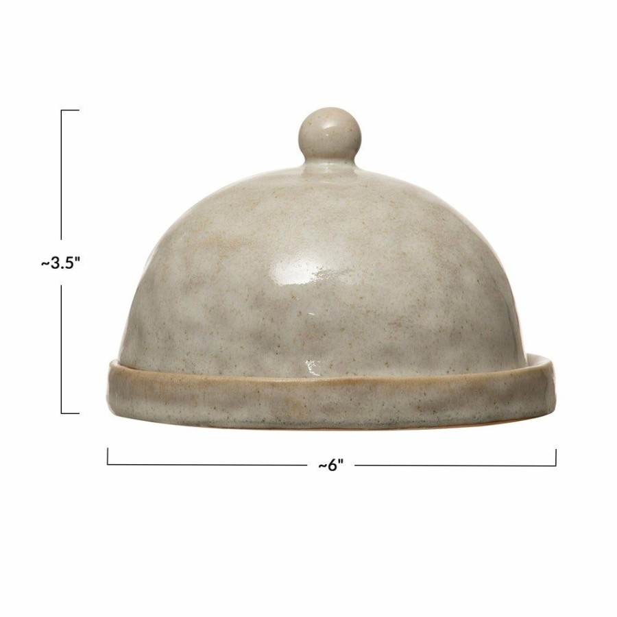 Accessories * | Round Stoneware Butter Dish Best Quality