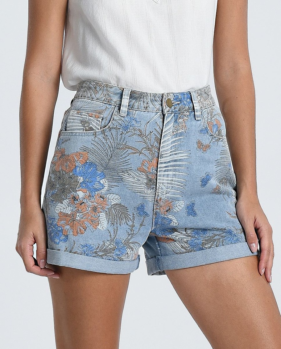 Clothing * | Floral Print Denim Shorts Reasonable Price