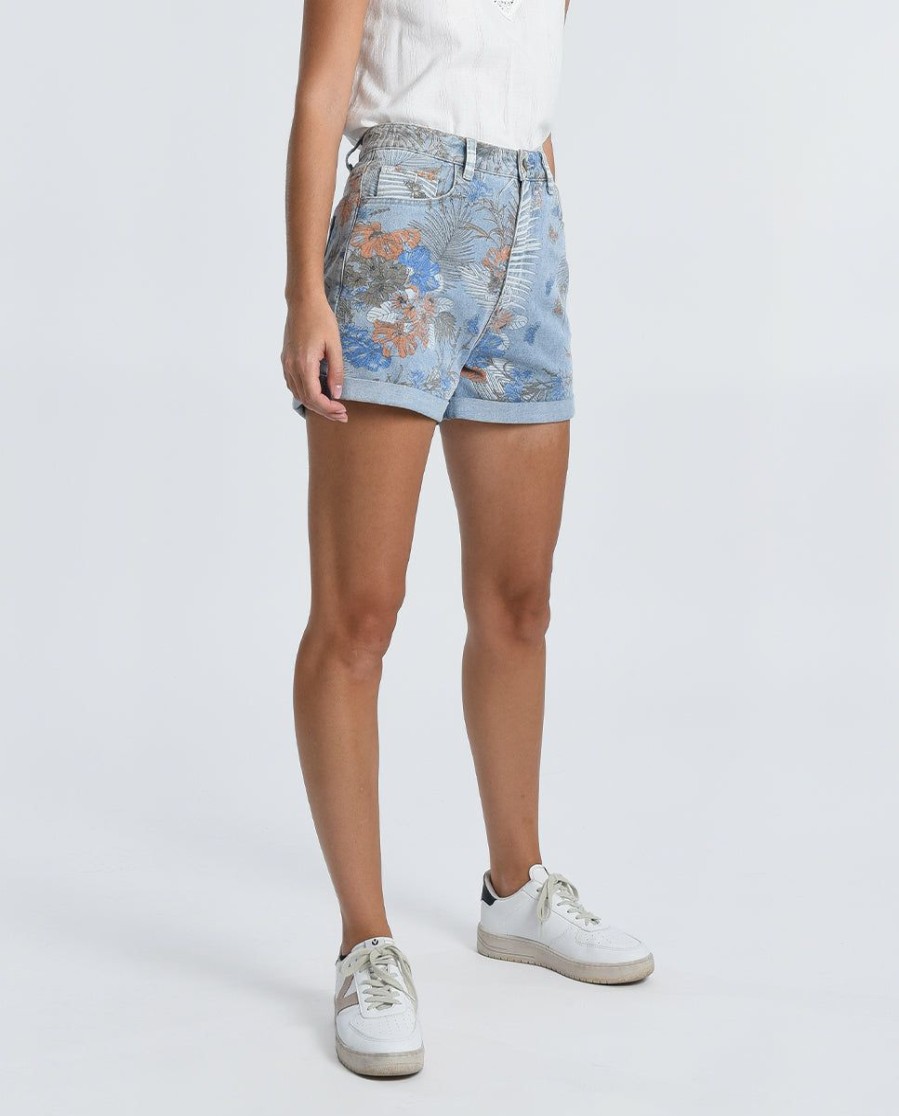 Clothing * | Floral Print Denim Shorts Reasonable Price