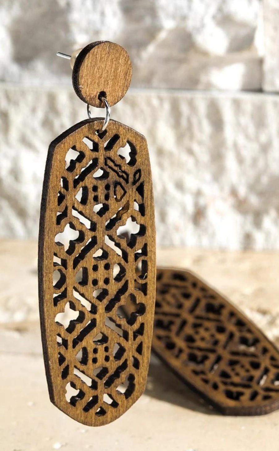 Accessories * | Wood Filigree Drop Earrings Official