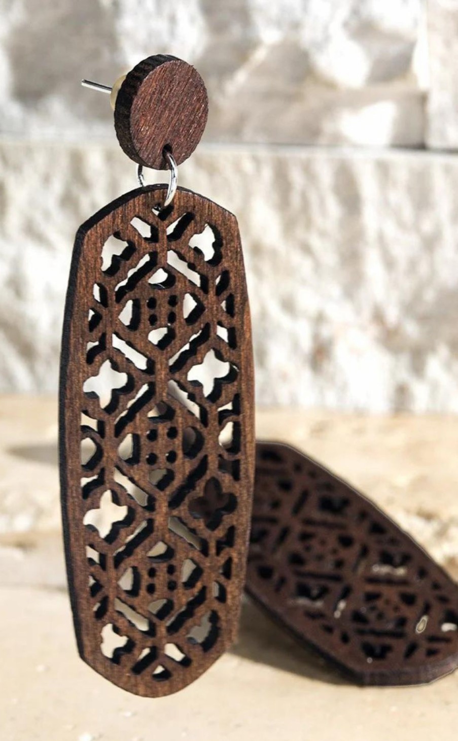 Accessories * | Wood Filigree Drop Earrings Official