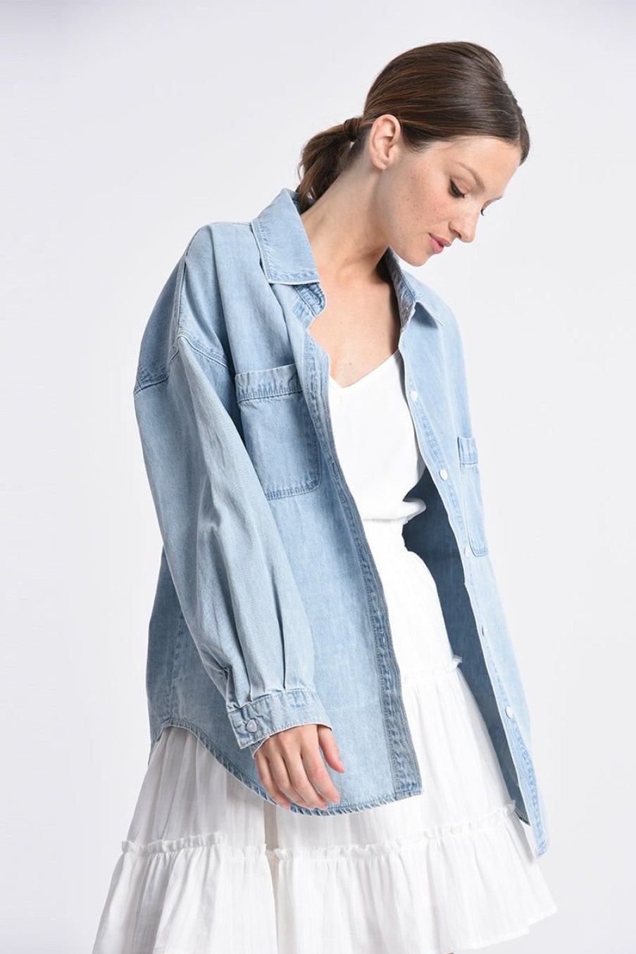 Clothing * | Soft Denim Oversized Shirt Official