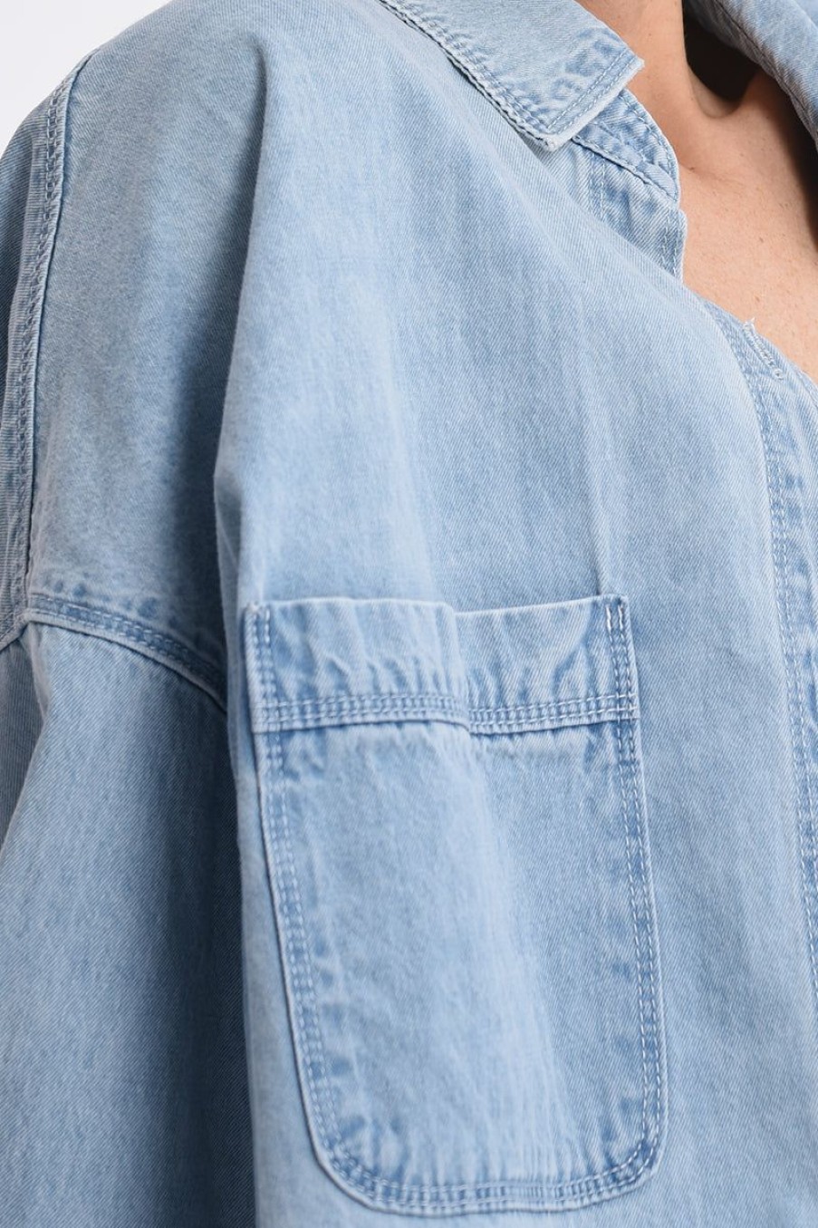 Clothing * | Soft Denim Oversized Shirt Official