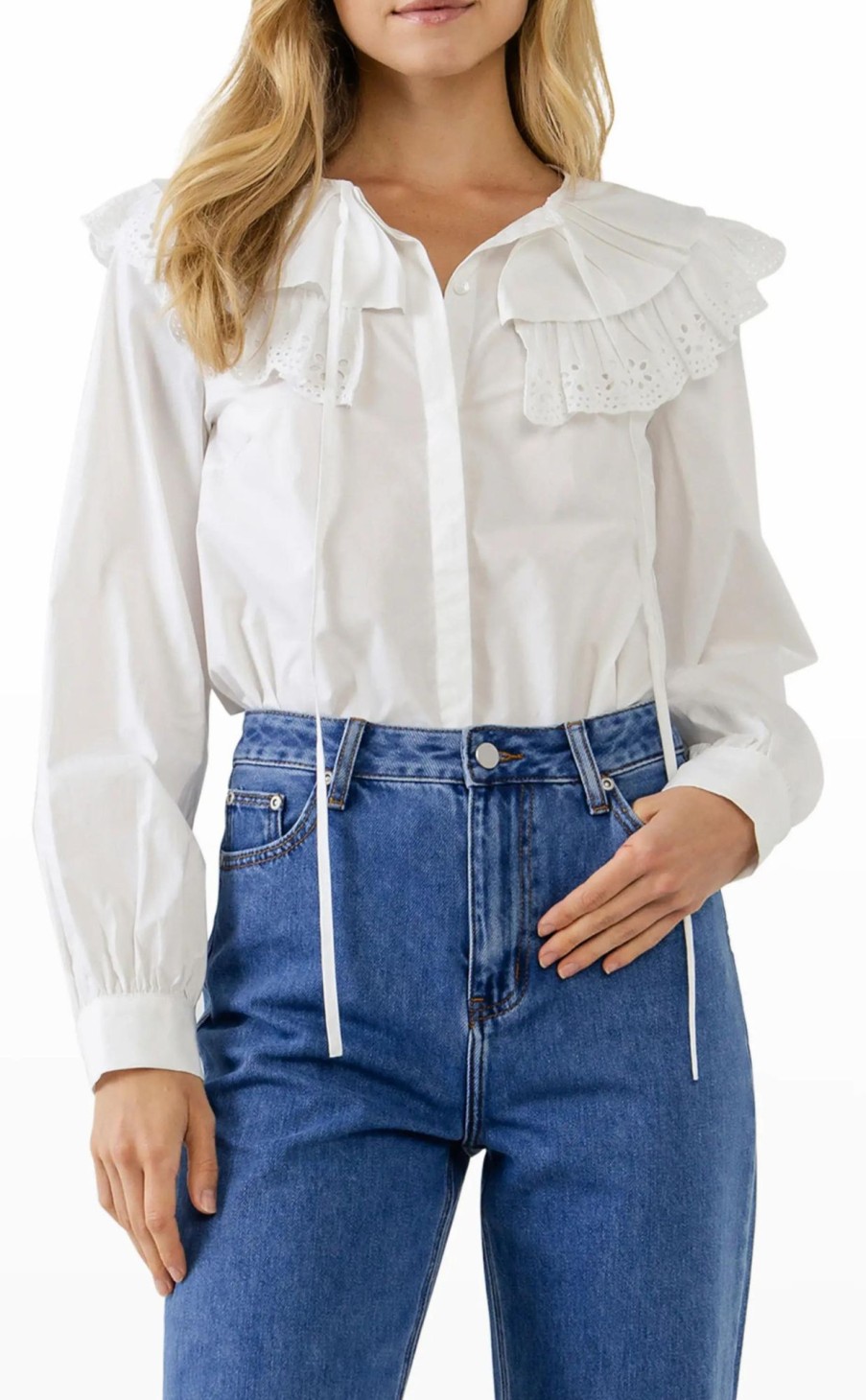 Clothing * | Eyelet Scallop Detail Shirt Lower Price