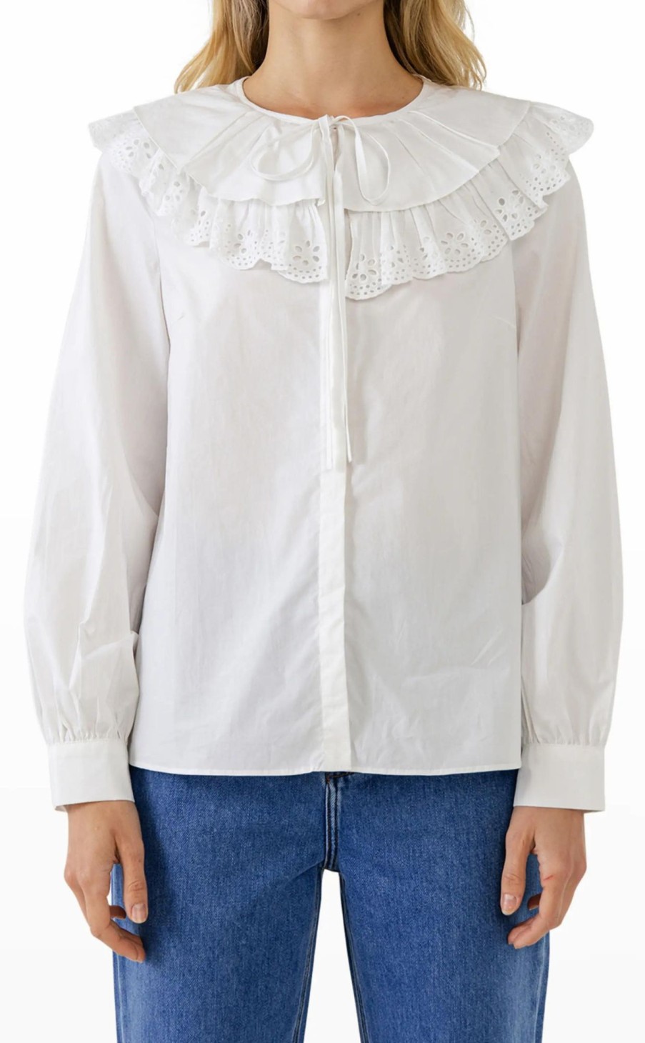 Clothing * | Eyelet Scallop Detail Shirt Lower Price