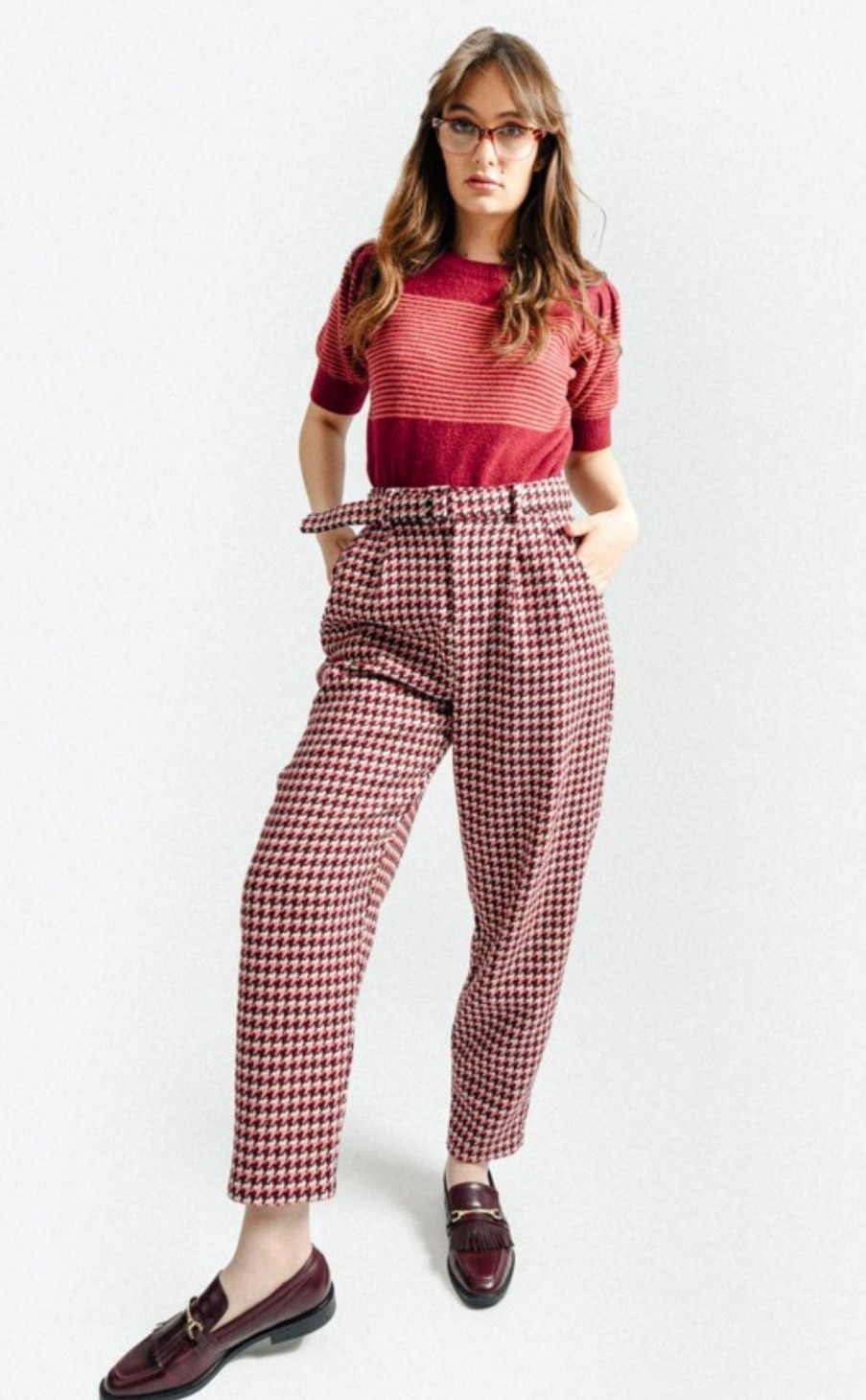 Clothing * | Houndstooth High Waist Pants Top Sell