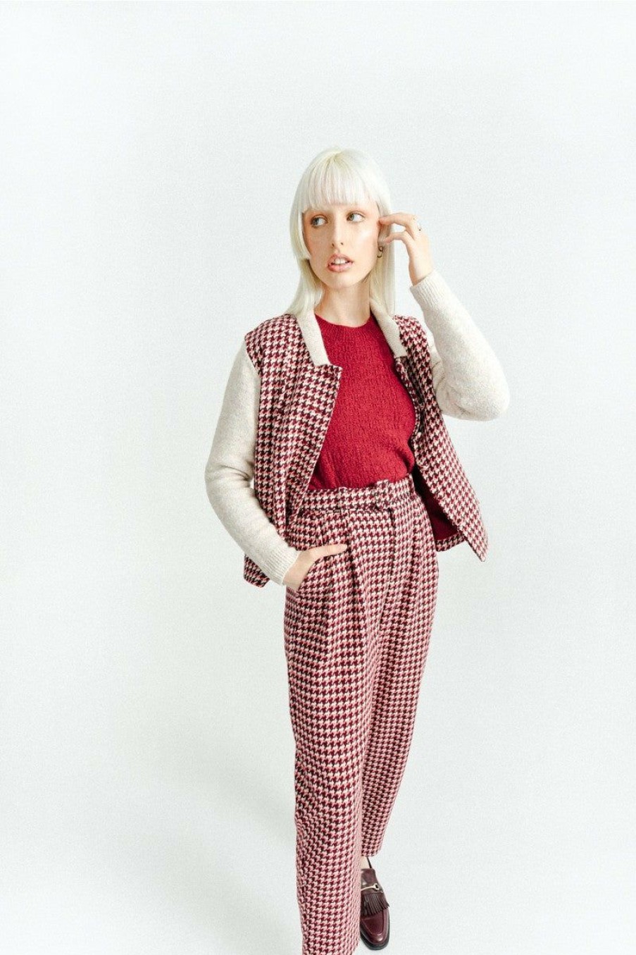 Clothing * | Houndstooth High Waist Pants Top Sell