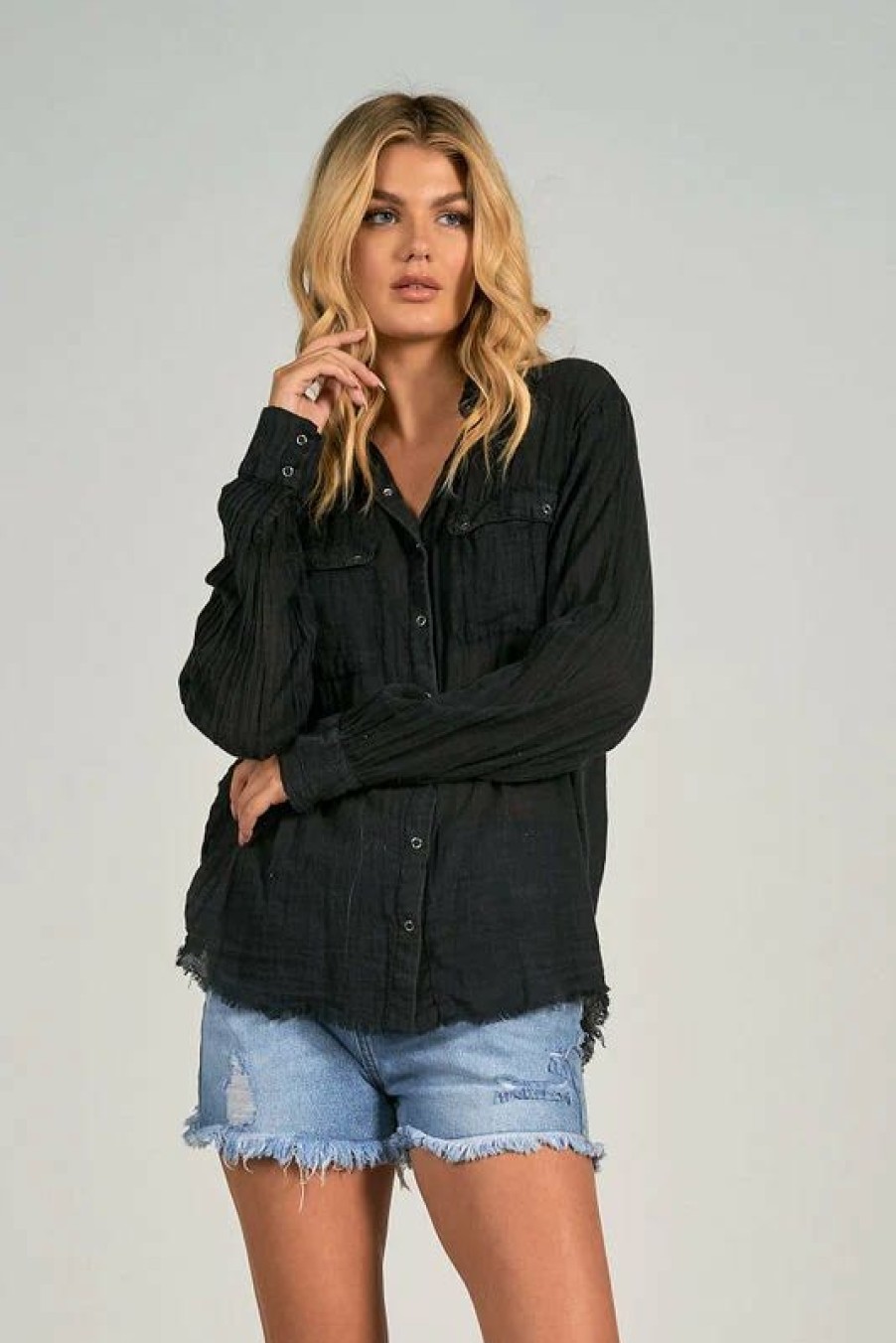 Clothing * | Val Gauze Button Down Shirt Lower Price