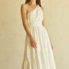 Clothing * | Leda One Shoulder Linen Midi Dress Hot Sell