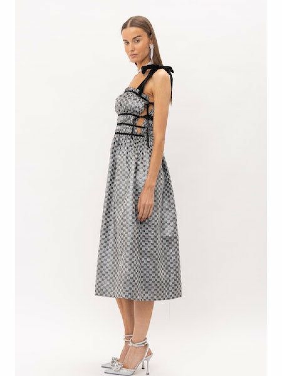 Clothing * | Claire Checkered Jacquard Ruched Midi Dress Best-Selling