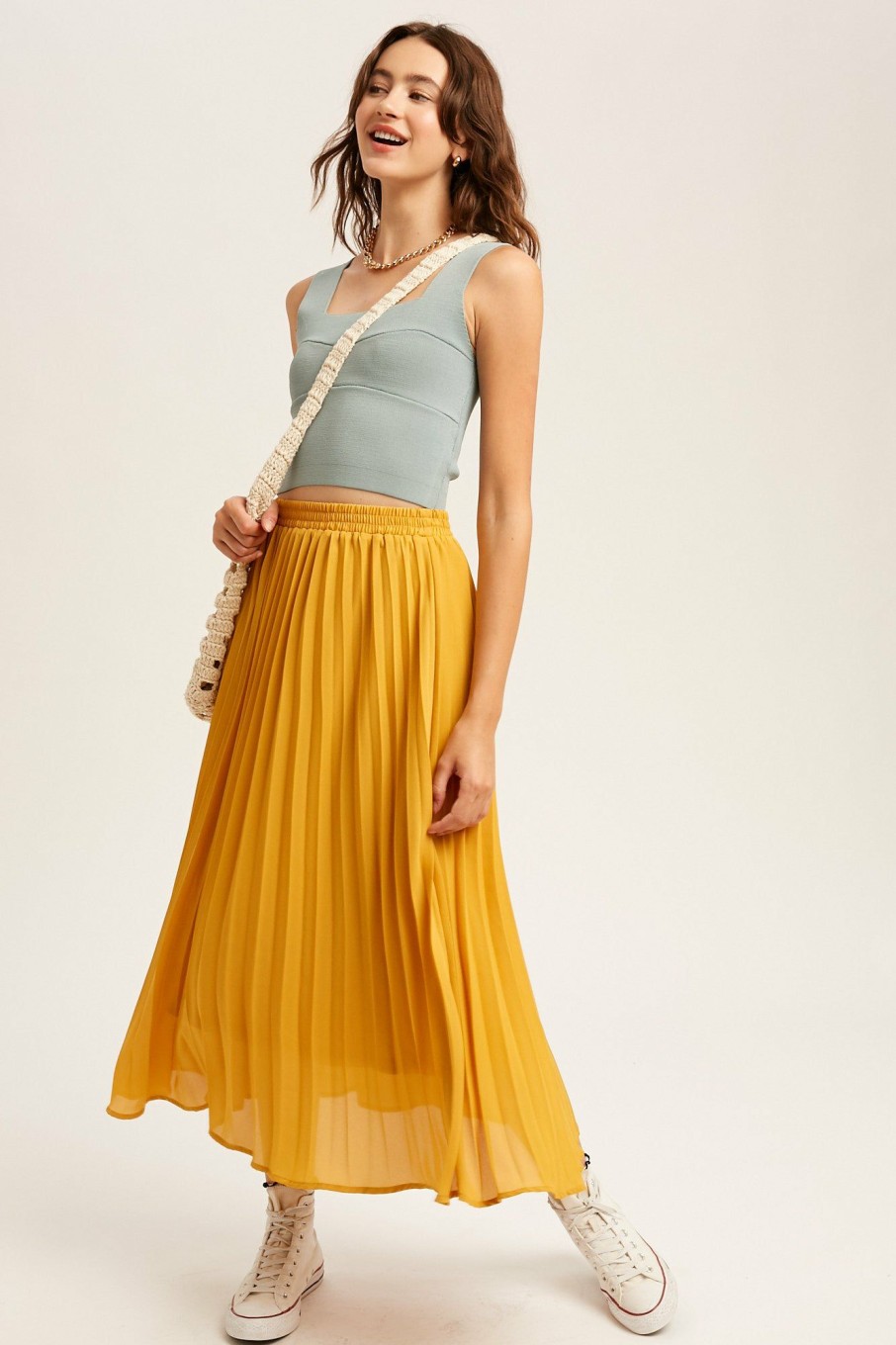 Clothing * | Pleated Chiffon Midi Skirt Sells Cheap