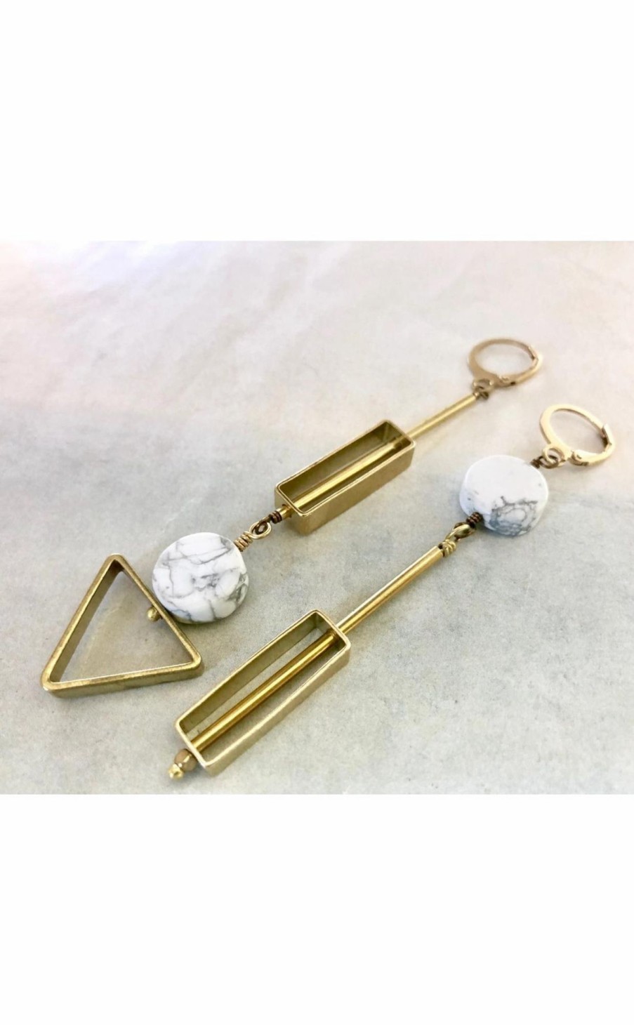 Accessories * | Mismatched Geometric Earrings With White Marble Lower Price