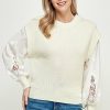 Clothing * | Lace Sleeve Knit Sweater Online