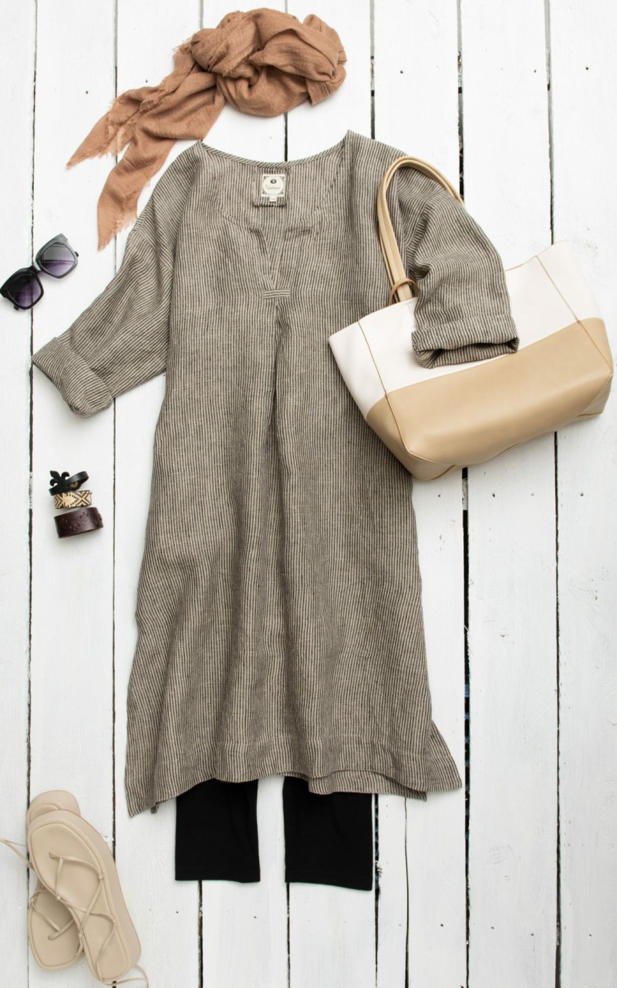 Clothing * | Linen Pinstripe Tunic Dress Classical