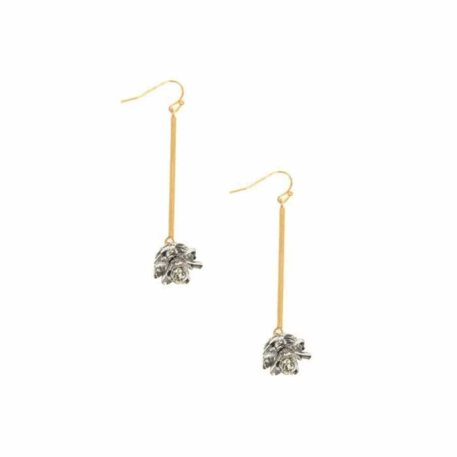 Accessories * | Two Tone Flower Drop Earrings Sells Cheap