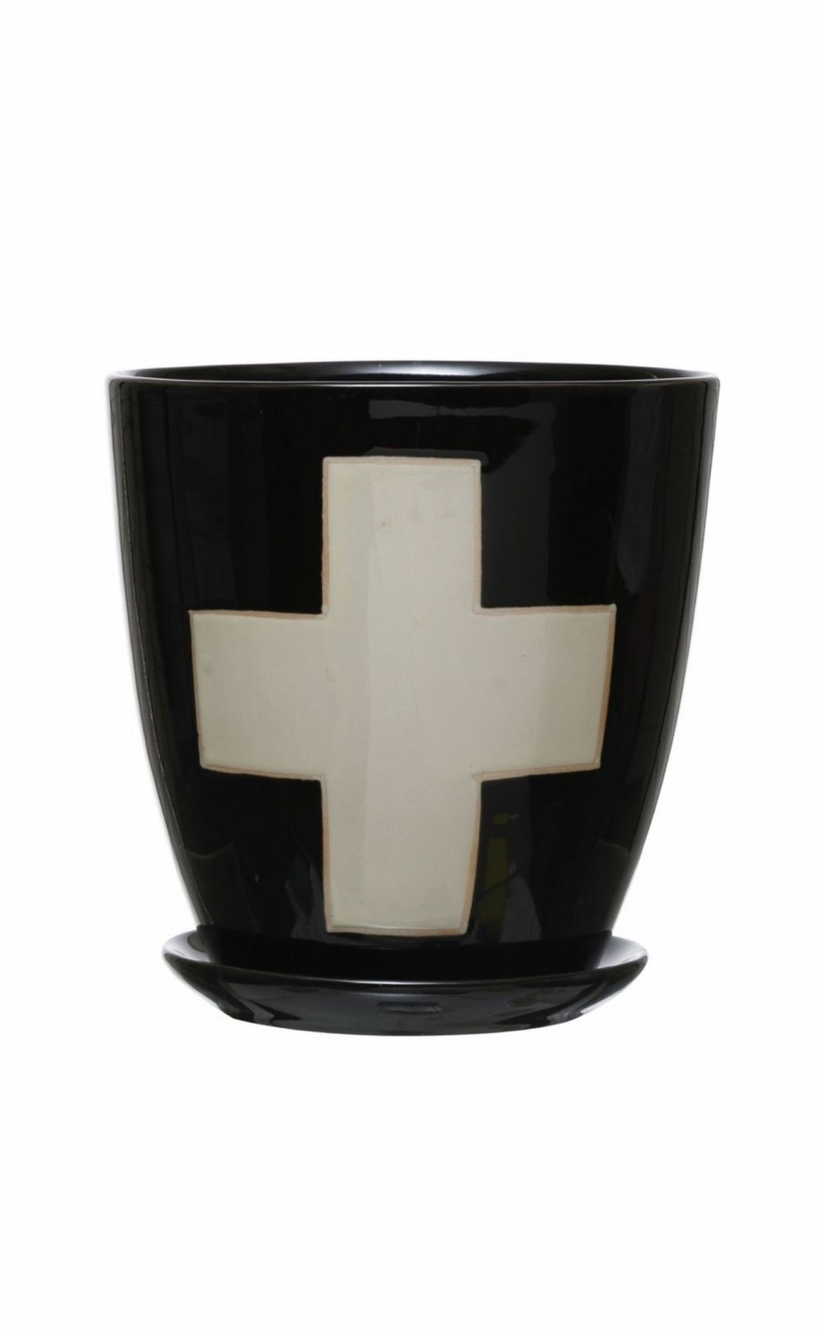 Accessories * | Stoneware Swiss Cross Planter & Saucer Official