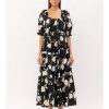 Clothing * | Isla Floral Print Midi Dress With Puff Sleeves Sale Online