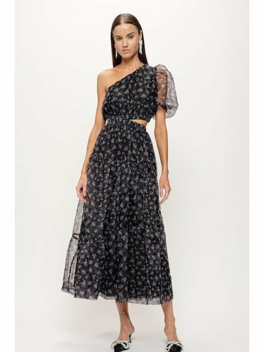 Clothing * | Aya Cut Out Organza Floral Midi Dress Hot Sell