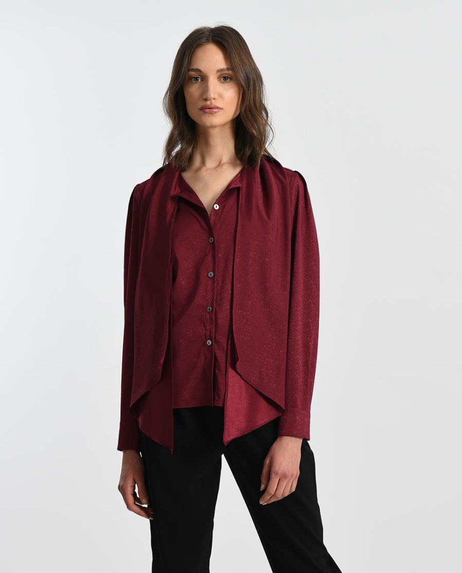 Clothing * | Lavaliere Tie Blouse Popular Dark Red