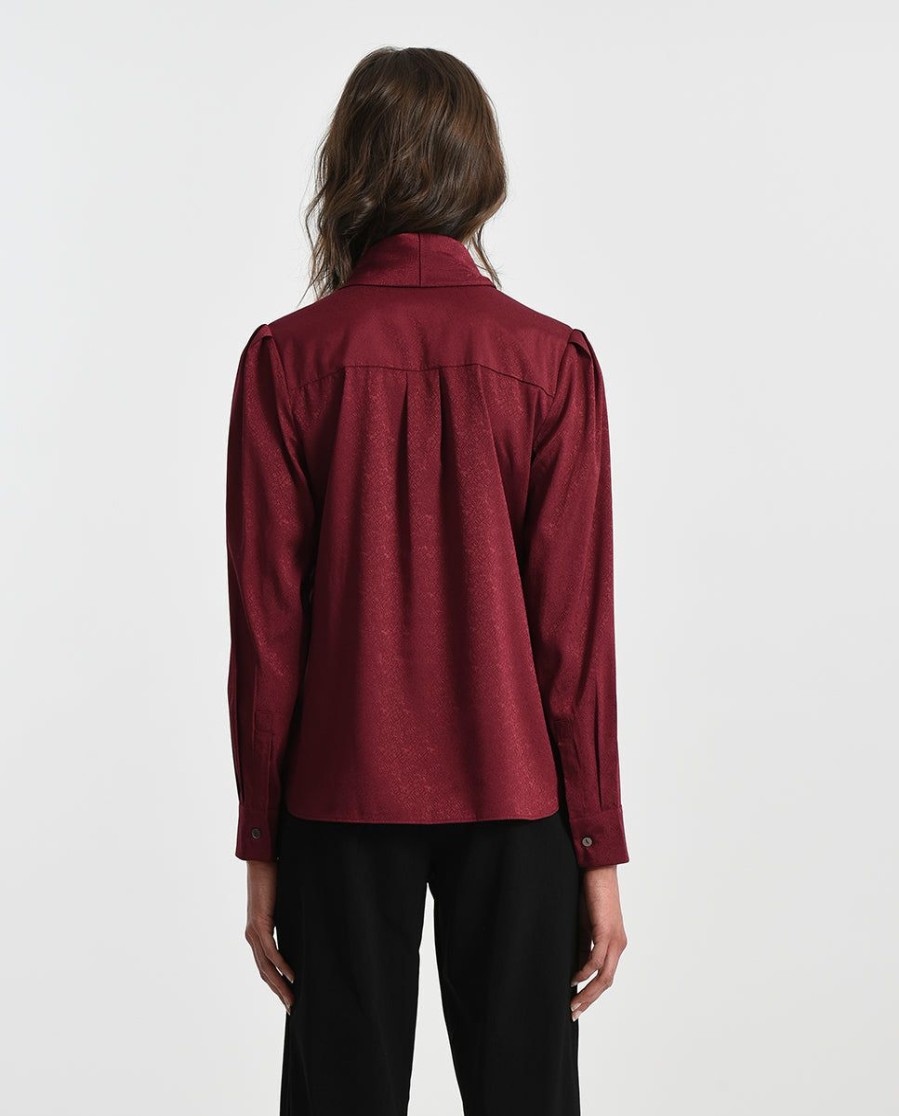 Clothing * | Lavaliere Tie Blouse Popular Dark Red