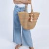 Accessories * | Woven Tote Bag With Pom Pom Tassel Fire Sale