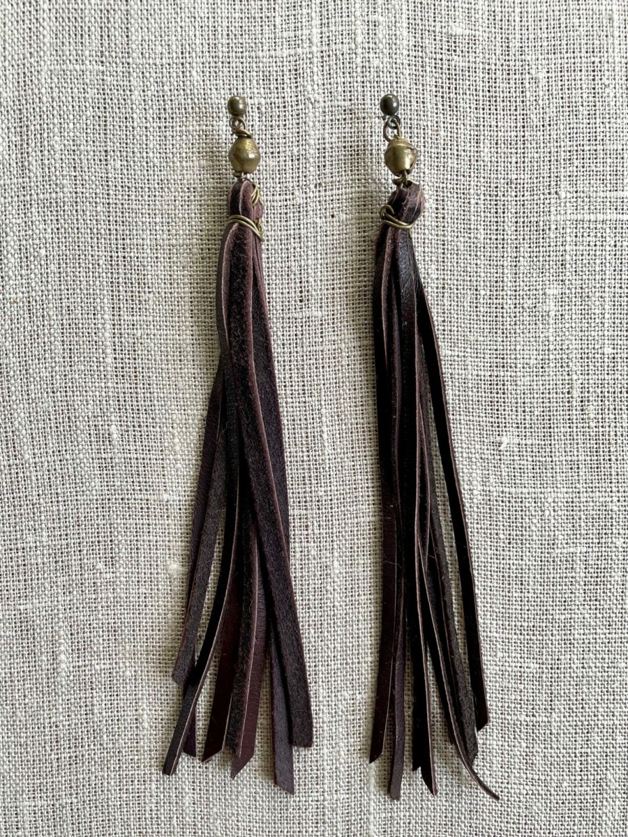 Accessories * | Coffee Leather Fringe Earring Best Price