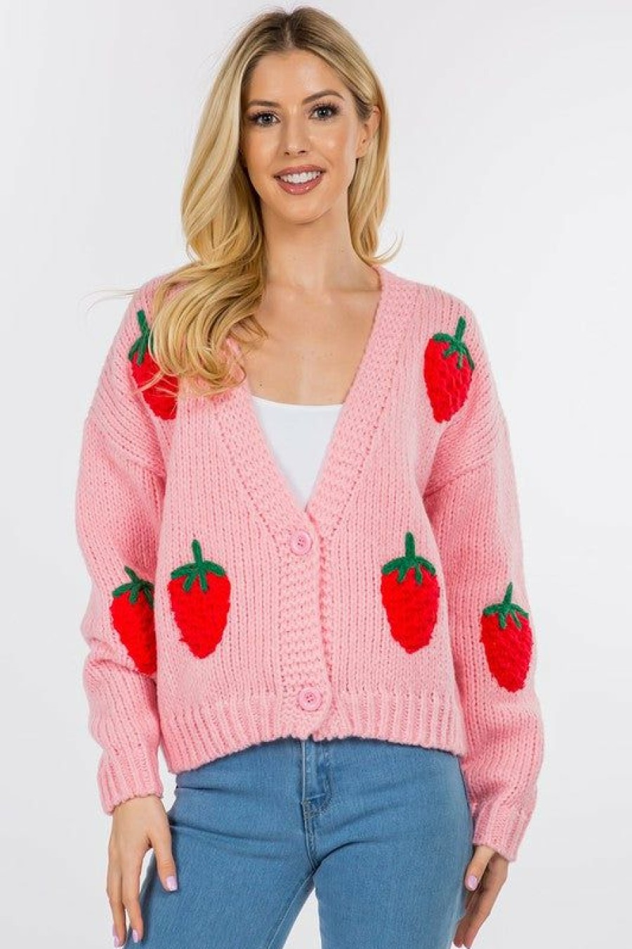 Clothing * | Strawberry Knit Cardigan Best Quality