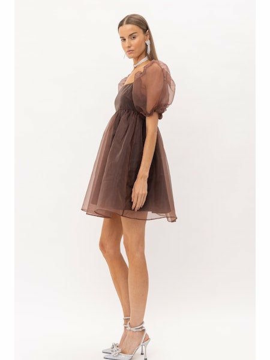 Clothing * | Aurora Organza Puffed Sleeve Mini Dress Best-Selling