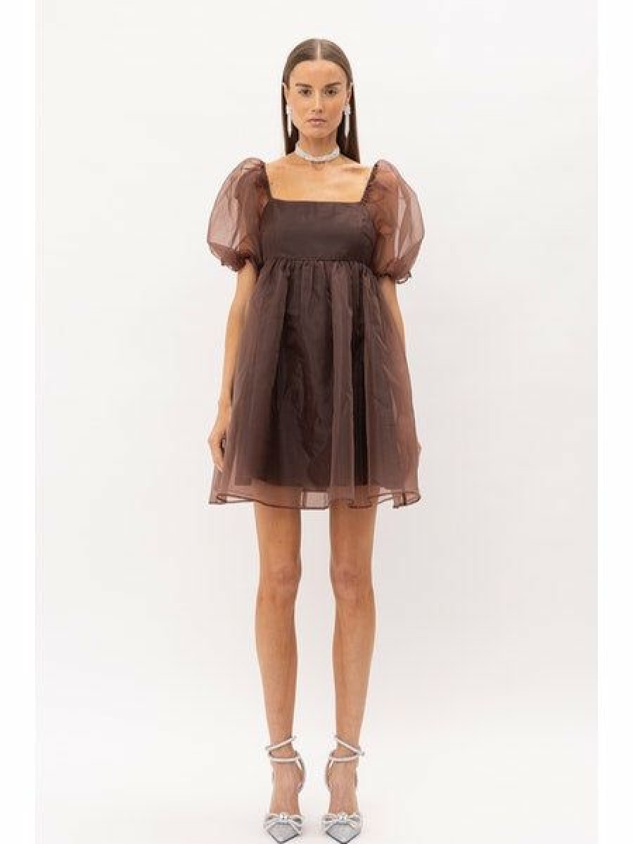 Clothing * | Aurora Organza Puffed Sleeve Mini Dress Best-Selling